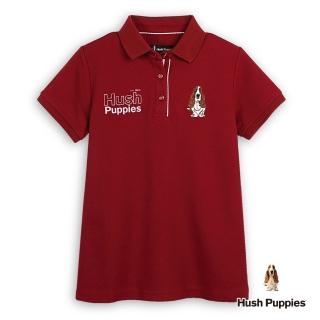 【Hush Puppies】女裝 POLO衫 經典品牌英文印花刺繡狗短袖POLO衫(暗紅 / 44201102)