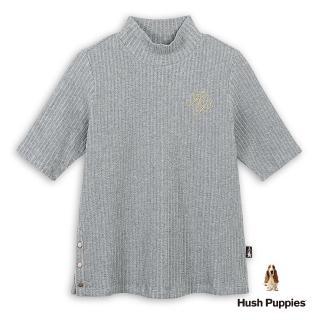 【Hush Puppies】女裝 上衣 HP刺繡半高領扣飾五分繡上衣(麻灰 / 44210108)