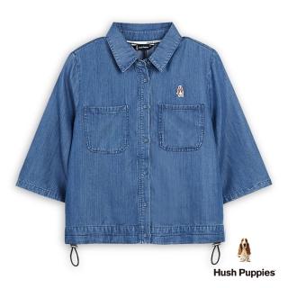 【Hush Puppies】女裝 襯衫 簡約抽帶天絲六分袖牛仔襯衫(藍色 / 44212105)