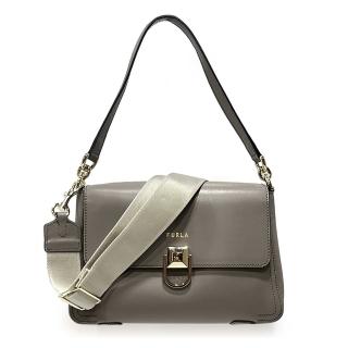 【FURLA 芙拉】WB00896 法國經典牛皮雙背帶手提斜背兩用包(灰色)