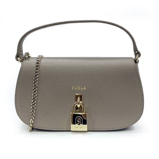 【FURLA 芙拉】WE00498 法國經典防刮牛皮金鍊手提肩背迷你斜揹包(灰色)