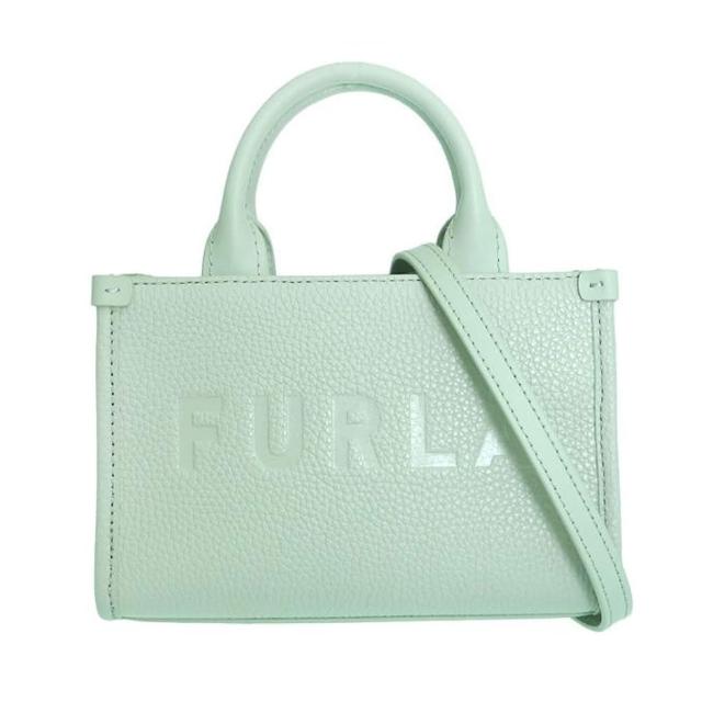 【FURLA 芙拉】WE00536 法國經典荔枝牛皮壓印LOGO手提肩背迷你斜背包(綠色)