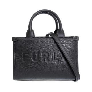 【FURLA 芙拉】WE00536 法國經典荔枝牛皮壓印LOGO手提肩背迷你斜揹包(黑色)