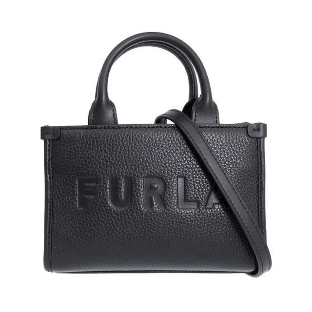 【FURLA 芙拉】WE00536 法國經典荔枝牛皮壓印LOGO手提肩背迷你斜背包(黑色)