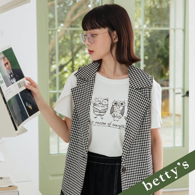 【betty’s 貝蒂思】貼鑽貓頭鷹印花公主袖T-shirt(白色)