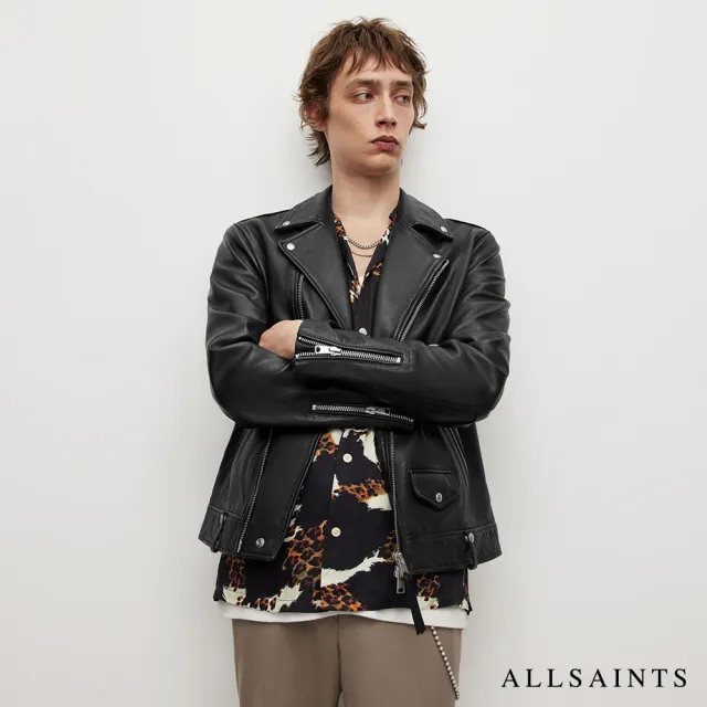 【ALLSAINTS】MILO 桀傲不馴騎士羔羊皮皮衣外套-黑 ML025N(藝人同款)