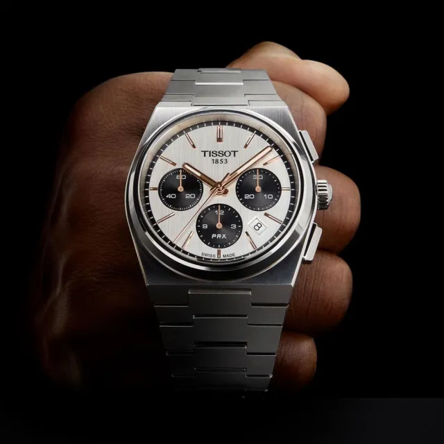 【TISSOT 天梭】PRX系列 熊貓 70年代復刻計時機械錶-42mm 開學禮 送禮 推薦(T1374271101100)