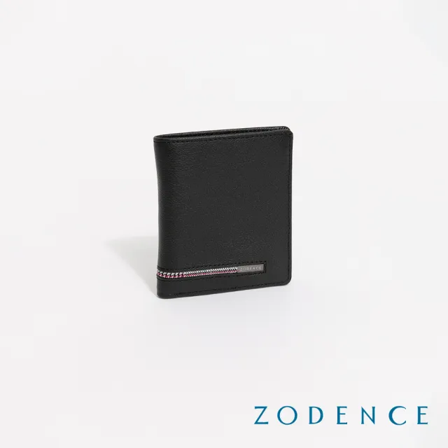 【ZODENCE 佐登司】KIRK進口真皮格紋6卡直式短夾(黑)