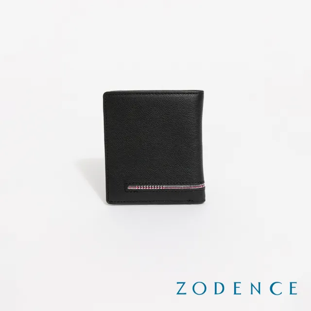 【ZODENCE 佐登司】KIRK進口真皮格紋6卡直式短夾(黑)