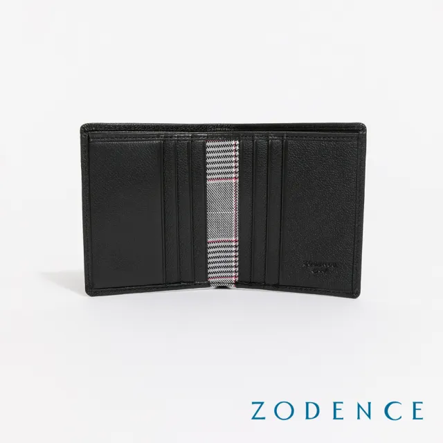 【ZODENCE 佐登司】KIRK進口真皮格紋6卡直式短夾(黑)