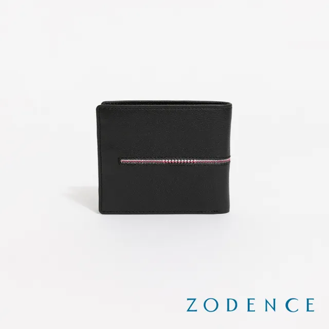 【ZODENCE 佐登司】KIRK進口真皮格紋9卡證件窗短夾(黑)