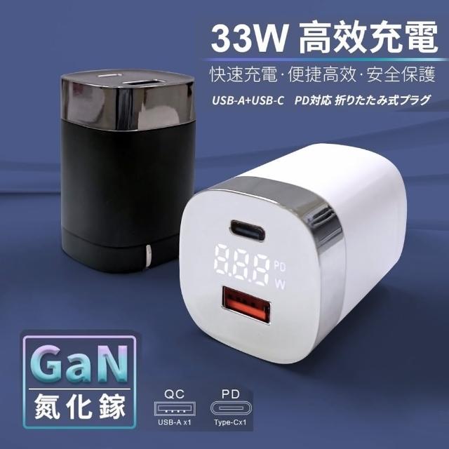 【HPOWER】GaN氮化鎵 33W急速充電器(液晶顯示 雙孔 PD+QC 急速充電器 電腦 安卓 iphone手機都適用)