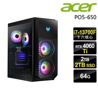 【Acer 宏碁】i7 RTX4060Ti 十六核電競電腦(PO5-650/i7-13700F/64G/2TB+2TB SSD/RTX4060Ti-8G/W11)