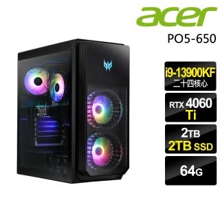 【Acer 宏碁】i9 RTX4060Ti 二十四核電競電腦(PO5-650/i9-13900KF/64G/2TB+2TB SSD/RTX4060Ti-8G/W11)