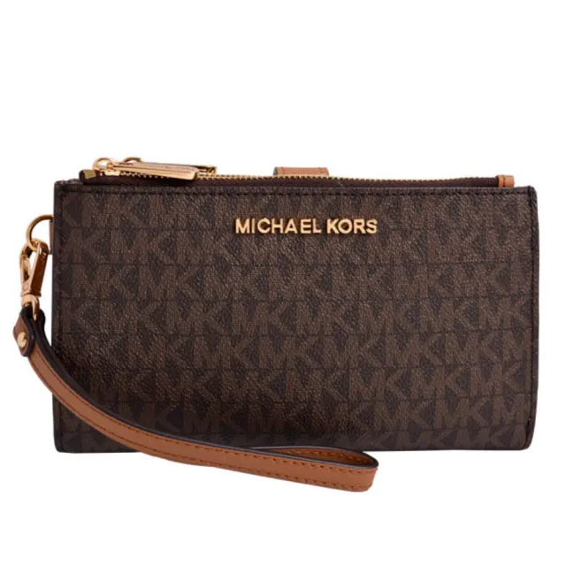 【Michael Kors】MK JET SET TRAVEL經典LOGO防刮皮革雙層多功能長夾手機包/長夾手拿包(多色任選)