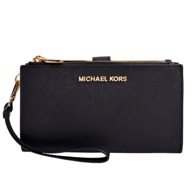 【Michael Kors】MK JET SET TRAVEL經典LOGO防刮皮革雙層多功能長夾手機包/長夾手拿包(多色任選)