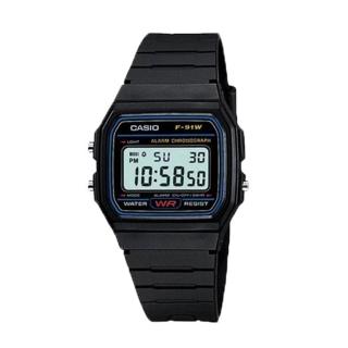 【CASIO 卡西歐】F-91W-1D 復古超薄方形電子錶(經典潮流不敗)