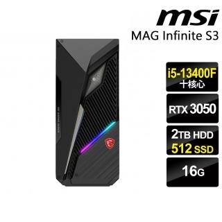 【MSI 微星】i5 RTX3050十核電競電腦(S3/i5-13400F/16G/2TB HDD+512G SSD/RTX3050-8G/W11P)