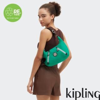 【KIPLING官方旗艦館】質感松柏綠雙拉鍊實用肩揹包-NIKKI