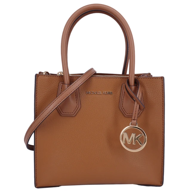 Michael Kors 經典MERCER系列 金字LOGO 皮革 手提/斜背兩用包(中款/焦糖棕)