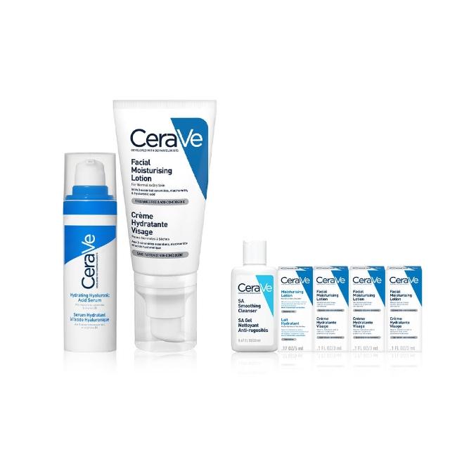 【CeraVe 適樂膚】獨家上市臉部雙入組★全效水光B5玻尿酸修護精華 30ml+全效超級修護乳 52ml(保濕鎖水)