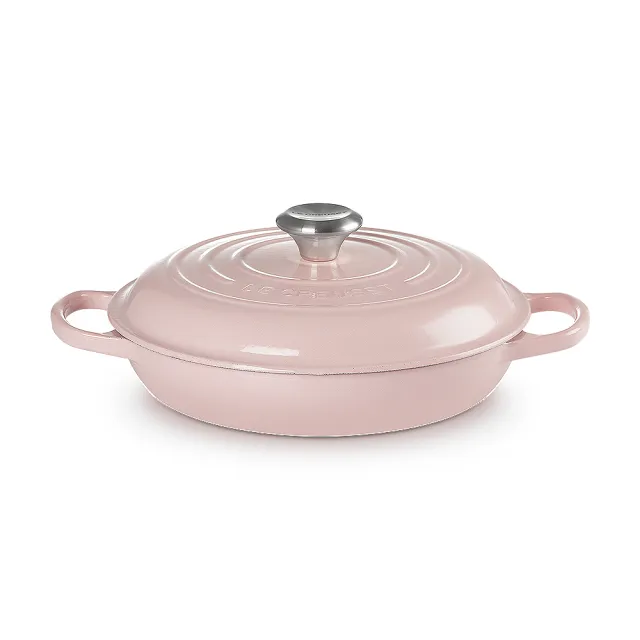 【Le Creuset】琺瑯鑄鐵鍋淺底鍋 26cm(雪紡粉)