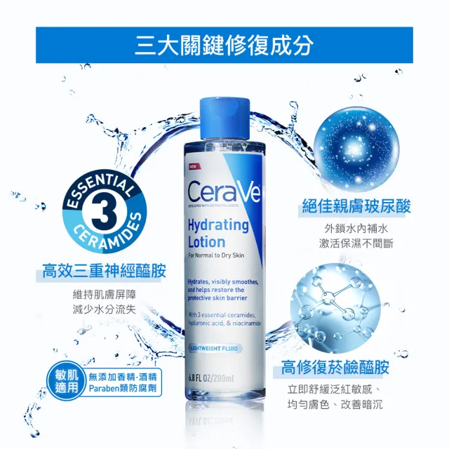 【CeraVe 適樂膚】臉部保濕雙入組★全效水光B5玻尿酸修護精華 30ml+全效極潤修護精華水(保濕鎖水)