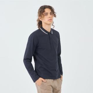【GIORDANO 佐丹奴】男裝撞色領長袖POLO衫(66 標誌海軍藍)