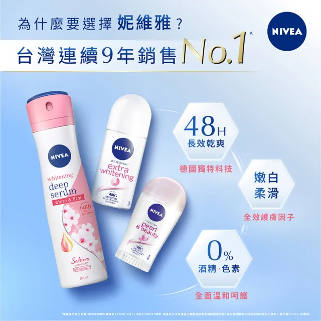 【NIVEA 妮維雅】止汗亮白系列噴霧150ml/乳液50mlx3入(長效止汗)