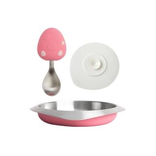 【VIIDA】Souffle 抗菌不鏽鋼學習湯匙和餐盤和矽膠吸盤(兒童餐具/99%抗菌/不鏽鋼餐盤)