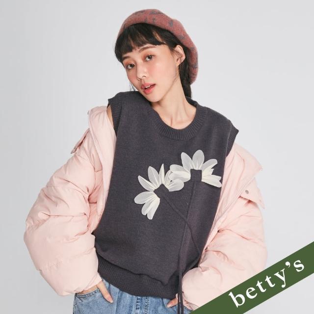 【betty’s 貝蒂思】花朵蝴蝶結毛衣背心(深灰)