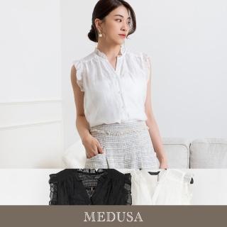 【MEDUSA 曼度莎】現貨-半透蕾絲紋理小荷葉背心上衣 - 2色（M-XL）｜女無袖上衣 女無袖襯衫(305-57001)