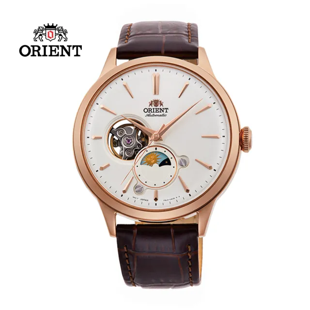 【ORIENT 東方錶】ORIENT 東方錶 SUN&MOON系列 半露空日月相機械腕錶  皮帶款 白色 41.5mm(RA-AS0102S)