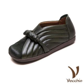 【Vecchio】真皮休閒鞋 方頭休閒鞋/真皮頭層牛皮復古線條設計方頭休閒鞋(綠)
