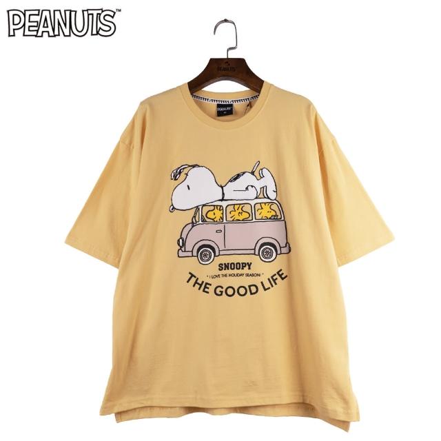 【SNOOPY 史努比】史努比趴車上大寬版T恤