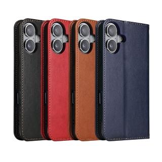 【Fierre Shann】iPhone 16 Plus 磁吸側掀真皮紋手工PU皮套