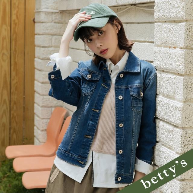 【betty’s 貝蒂思】刷色壓線顯瘦七分袖牛仔外套(深藍)