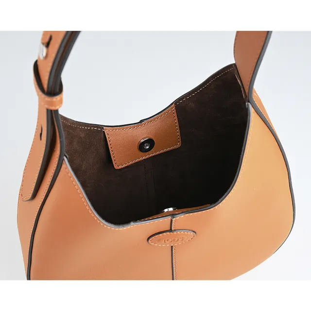 【TOD’S】TOD’S Di Bag皮革壓印LOGO小牛皮手提肩背新月包(迷你/棕)