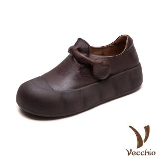 【Vecchio】真皮休閒鞋 厚底休閒鞋/真皮頭層牛皮包根一字帶時尚餅乾厚底休閒鞋(棕)