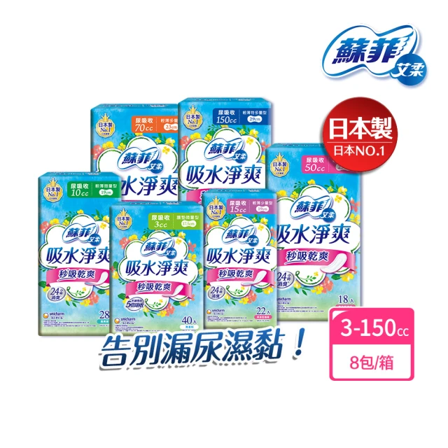 【蘇菲艾柔】吸水淨爽漏尿專用護墊 8包/箱(3cc/10cc/15cc/50cc/70cc/150cc)