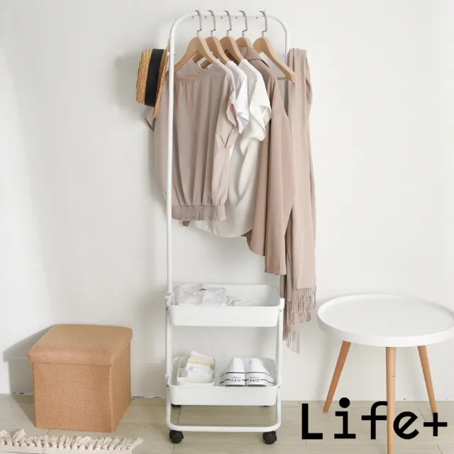 【Life+】日式簡約多功能移動式雙層落地衣帽架/掛衣架/置物架-4色任選(曬衣架 衣架 吊衣架 掛衣架)