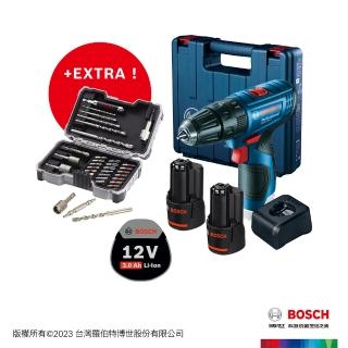 【BOSCH 博世】12V鋰電震動電鑽鉑金雙電套裝(GSB 120-LI+35件水泥鑽頭起子頭組)