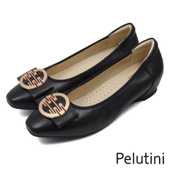 【Pelutini】典雅復古金屬釦飾平底淑女鞋 黑色(431109W-BL)