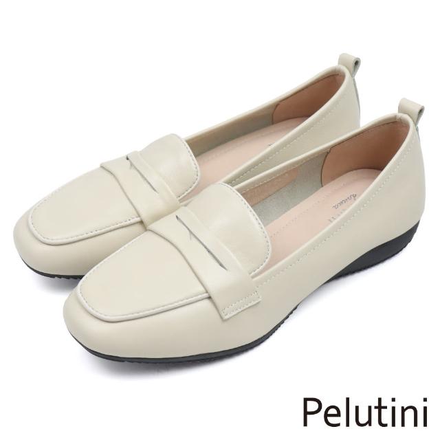 【Pelutini】經典休閒軟墊素面便士樂福鞋 白色(431122W-IV)