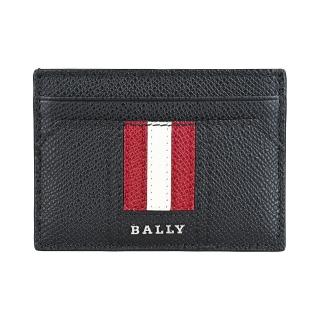 【BALLY】BALLY Thar立體LOGO牛皮紅白紅條紋設計4卡開口式卡夾(黑)