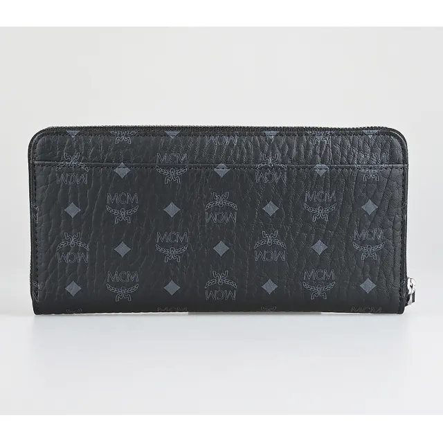 【MCM】MCM Visetos滿版印花LOGO小牛皮12卡拉鍊長夾(大/黑)