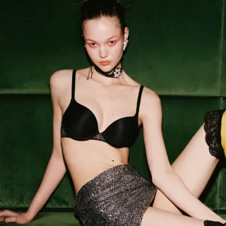 【Passionata】Romane.集中托高內衣☆☆☆☆ B-D罩杯 黑色.46L20_011(下厚上薄襯墊.水波紋蕾絲.彈性網眼)