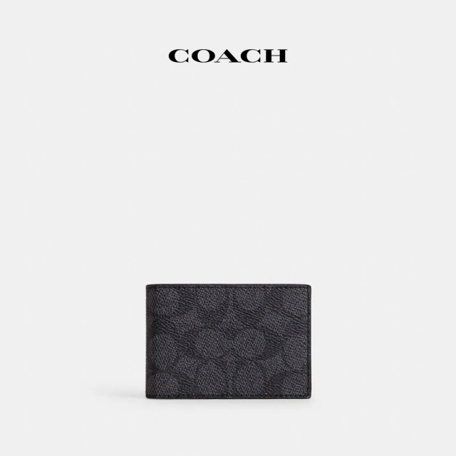 COACH蔻馳官方直營 經典Logo迷你折疊皮夾-炭黑色/黑色(CW368)