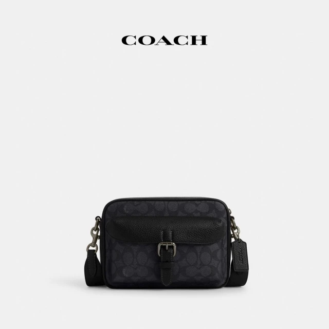 COACHCOACH蔻馳官方直營 經典LogoWARNER斜背包-QB/炭黑色/黑色(CW217)