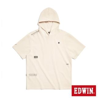 【EDWIN】男裝 吸濕排汗剪接寬版連帽短袖T恤(灰卡其)